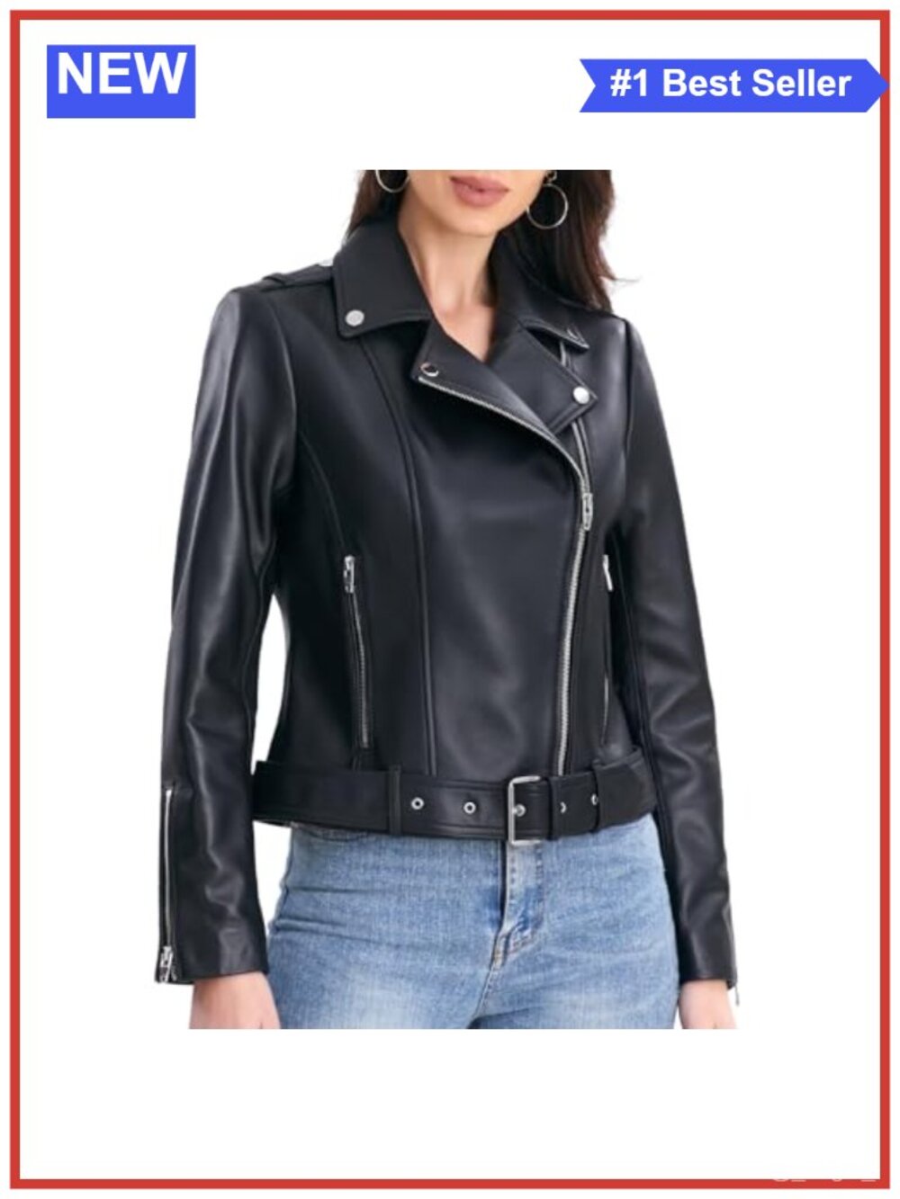 Lambskin Leather Moto Jacket Women Belted Asymmetrical Zip